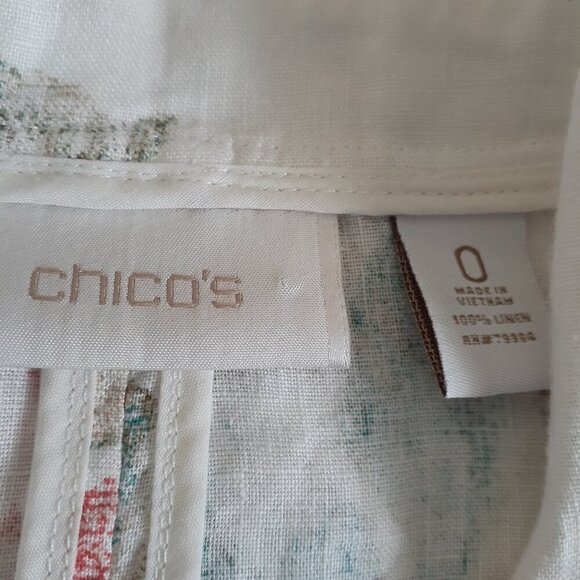 Chico's Women's Size Small (O) White Floral 100% Linen Open Draped Blazer - Picture 5 of 14